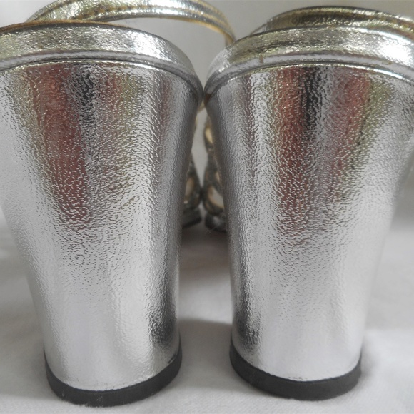Vintage Imperial Silver Strappy Stack Heels 7 N - Picture 5 of 7